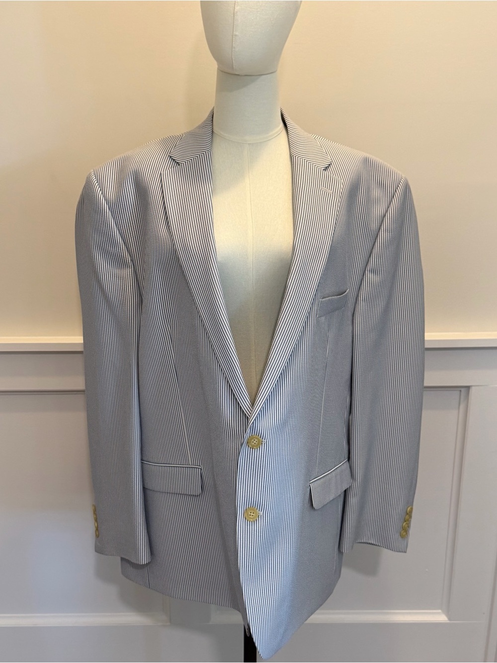 Lauren Ralph Lauren Mens 50R Blue White Seersucker Stripe Sport Coat Blazer